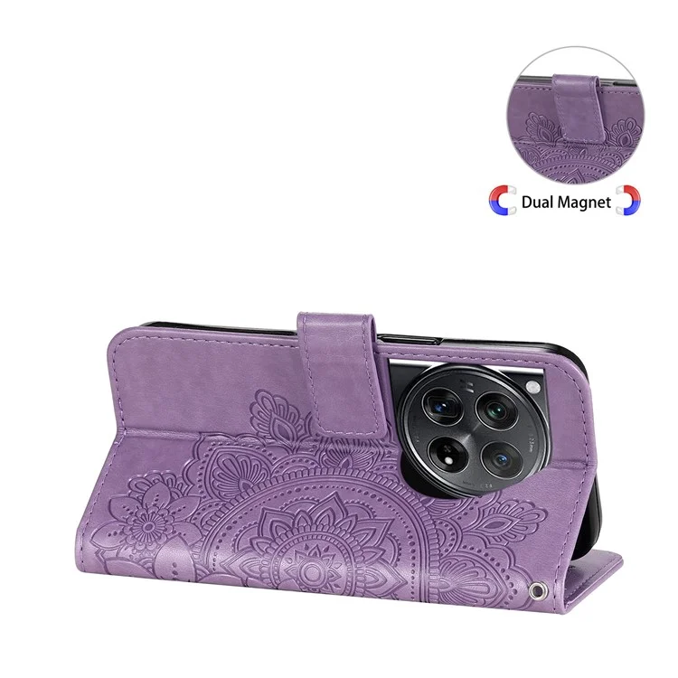 For OnePlus 12 5G Case Floral Pattern PU Leather Wallet Stand Phone Cover - Purple