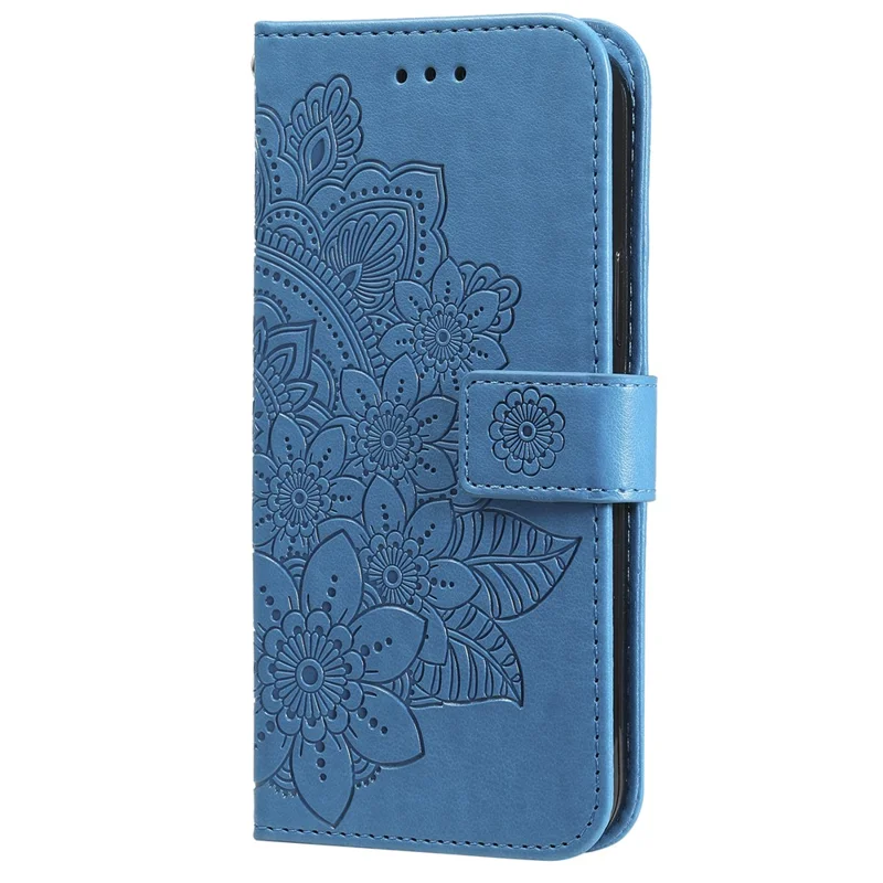 For OnePlus 12 5G Case Floral Pattern PU Leather Wallet Stand Phone Cover - Blue