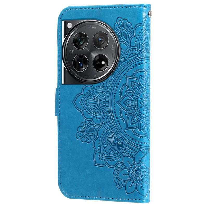 For OnePlus 12 5G Case Floral Pattern PU Leather Wallet Stand Phone Cover - Blue