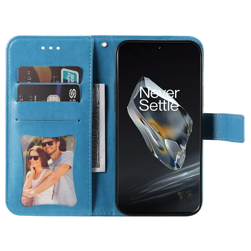 For OnePlus 12 5G Case Floral Pattern PU Leather Wallet Stand Phone Cover - Blue