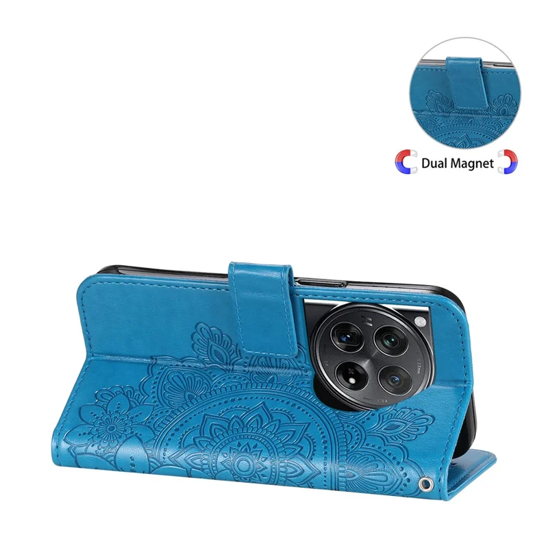 For OnePlus 12 5G Case Floral Pattern PU Leather Wallet Stand Phone Cover - Blue
