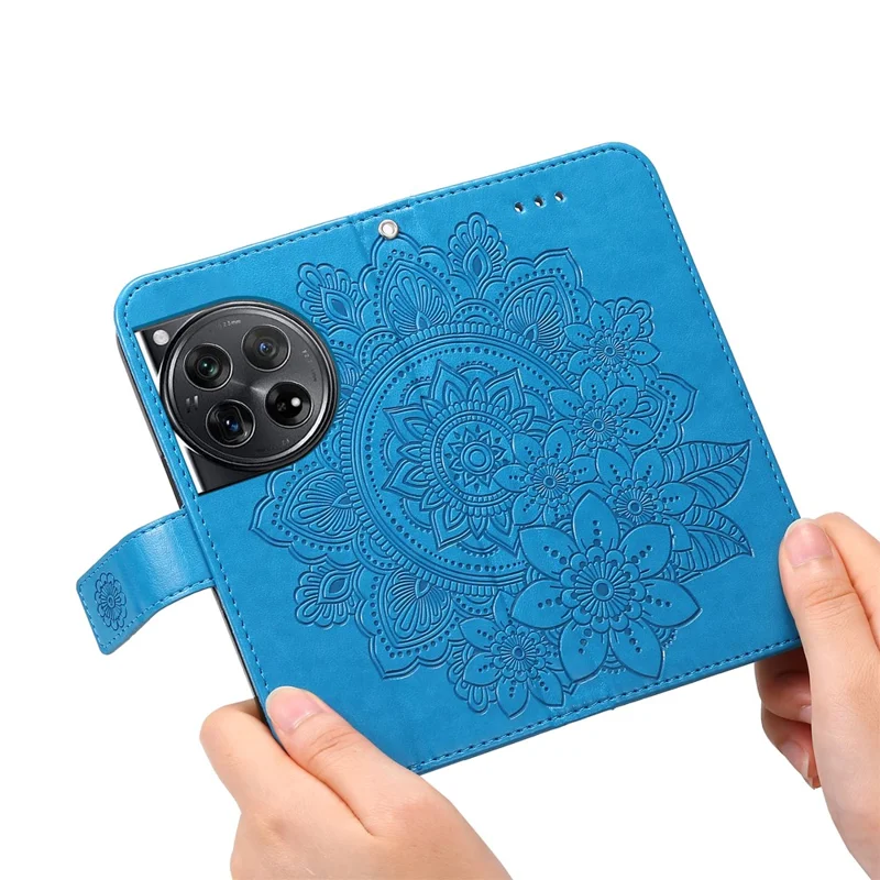 For OnePlus 12 5G Case Floral Pattern PU Leather Wallet Stand Phone Cover - Blue
