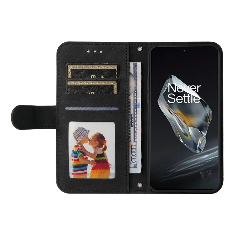 For OnePlus 12 5G Leather Wallet Cases Skin Touch Phone Cover Stand with Strap - Black