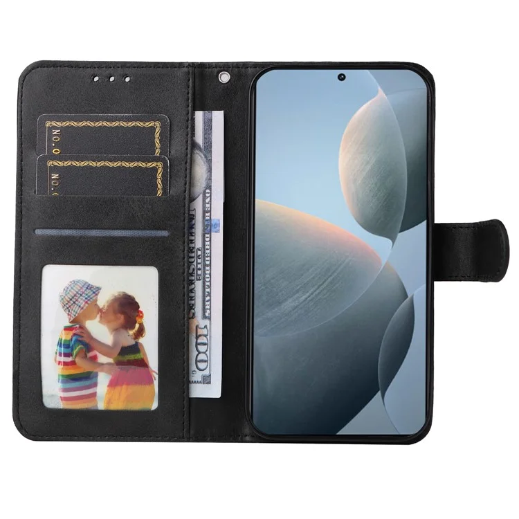 For Xiaomi Redmi K70E 5G / Poco X6 Pro 5G Wallet Phone Case Wrist Strap Leather Phone Cover with Stand - Black