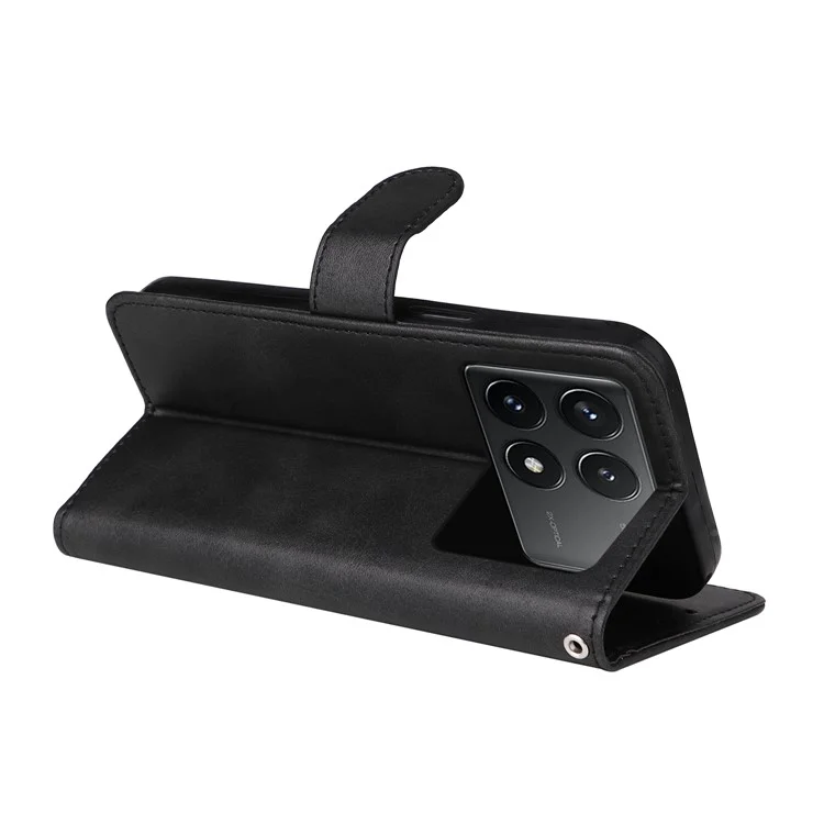 For Xiaomi Redmi K70E 5G / Poco X6 Pro 5G Wallet Phone Case Wrist Strap Leather Phone Cover with Stand - Black
