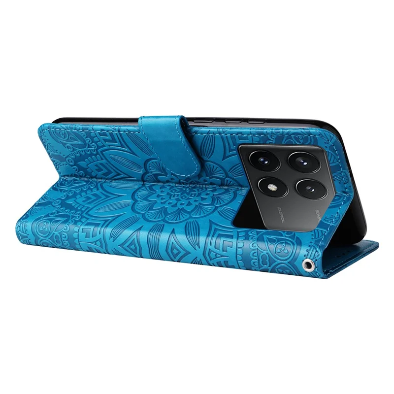 For Xiaomi Poco F6 Pro 5G / Redmi K70 5G / K70 Pro 5G Case Stand Imprinted PU Leather Phone Cover Wallet - Blue