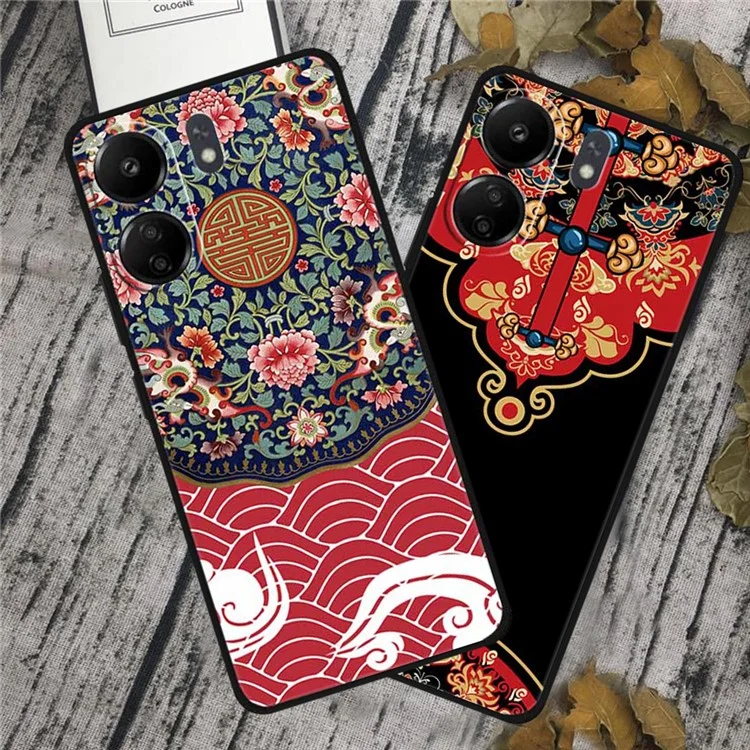 Para Xiaomi Redmi 13C 4G / Poco C65 4G Funda de Teléfono Estampado Étnico Impresión TPU - Fénix Persiguiendo el Sol