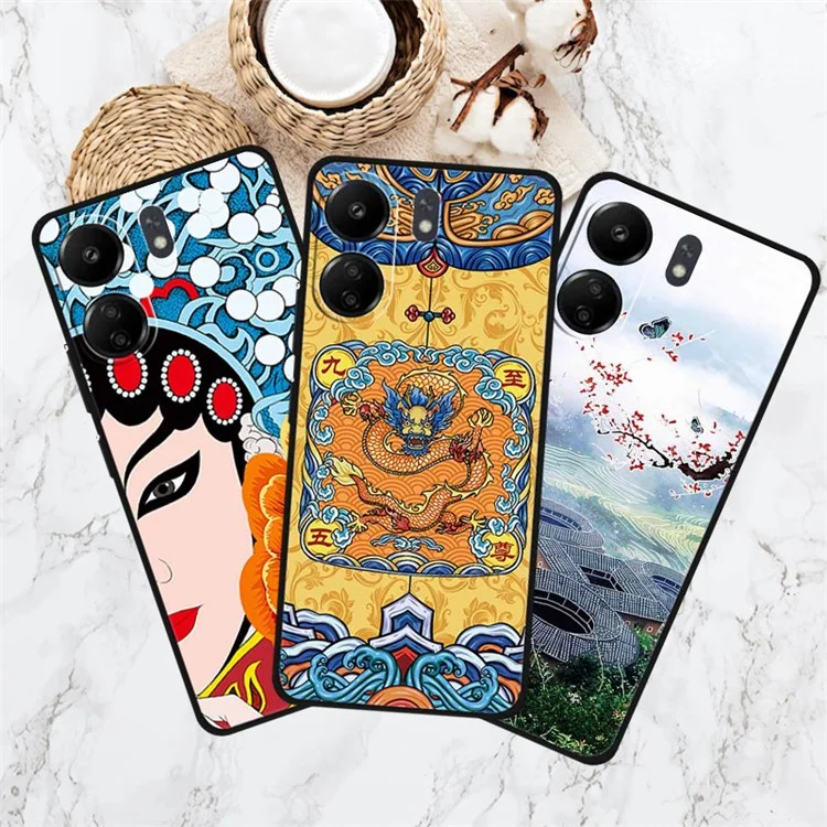 Para Xiaomi Redmi 13C 4G / Poco C65 4G Funda de Teléfono Estampado Étnico Impresión TPU - Fénix Persiguiendo el Sol