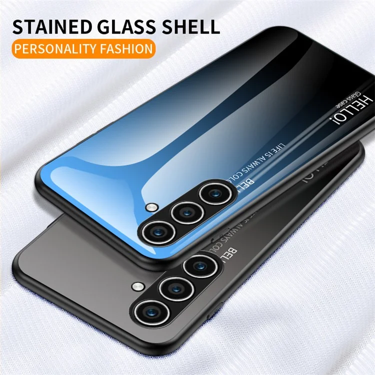 For Samsung Galaxy S24 Phone Cover Gradient Tempered Glass Back Cover - Gradient Pink Blue