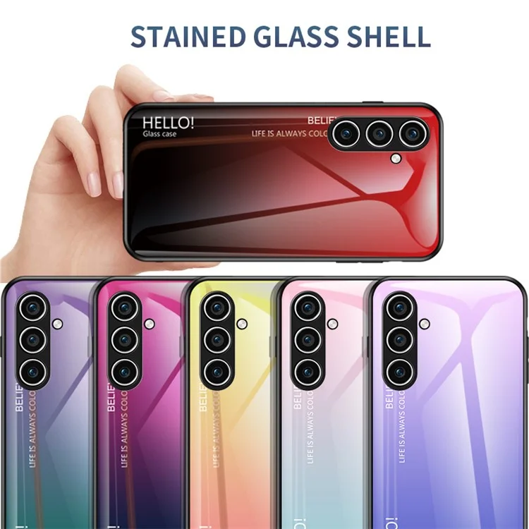 For Samsung Galaxy S24 Phone Cover Gradient Tempered Glass Back Cover - Gradient Pink Blue