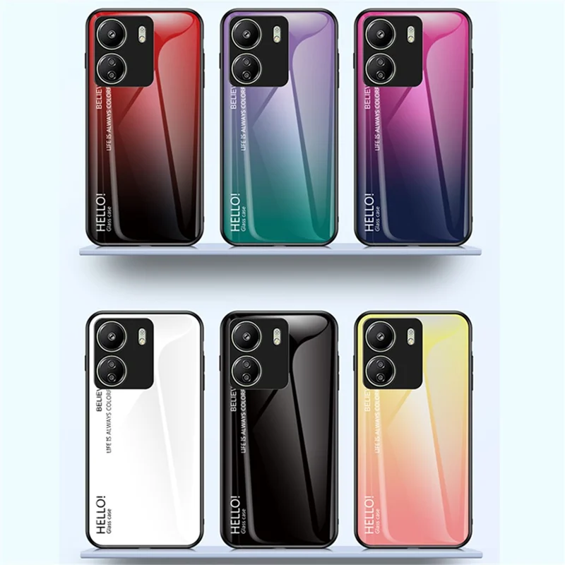 For Xiaomi Redmi 13C 4G / Poco C65 4G Tempered Glass Case Gradient Phone Cover - Gradient Pink Blue