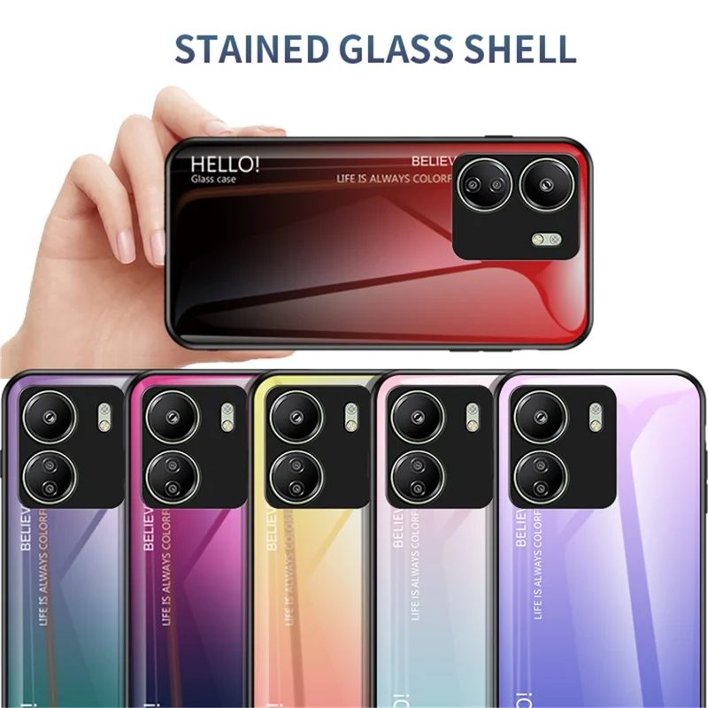For Xiaomi Redmi 13C 4G / Poco C65 4G Tempered Glass Case Gradient Phone Cover - Gradient Pink Purple