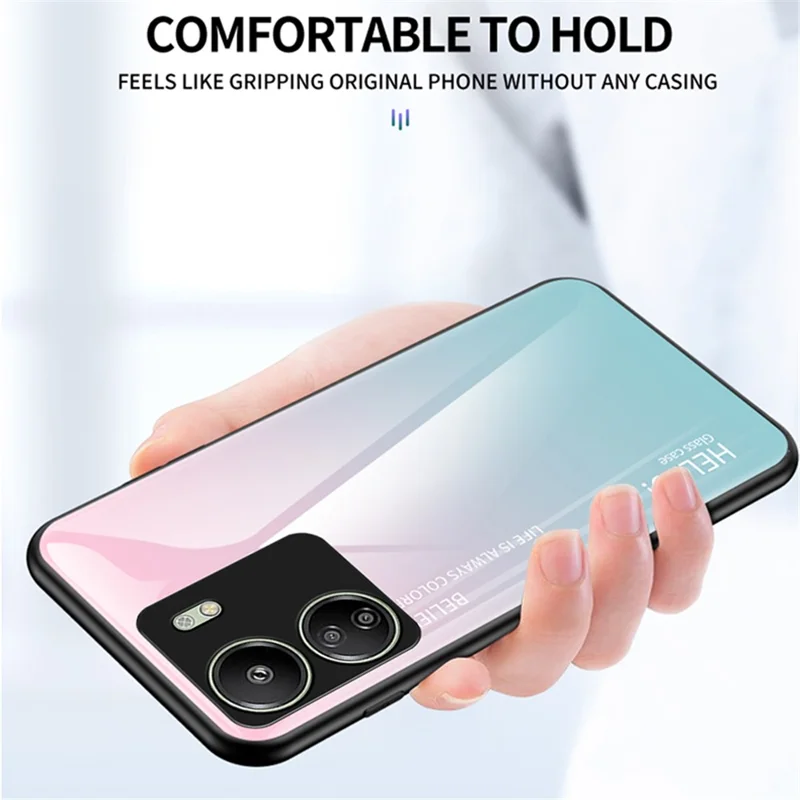 For Xiaomi Redmi 13C 4G / Poco C65 4G Tempered Glass Case Gradient Phone Cover - White