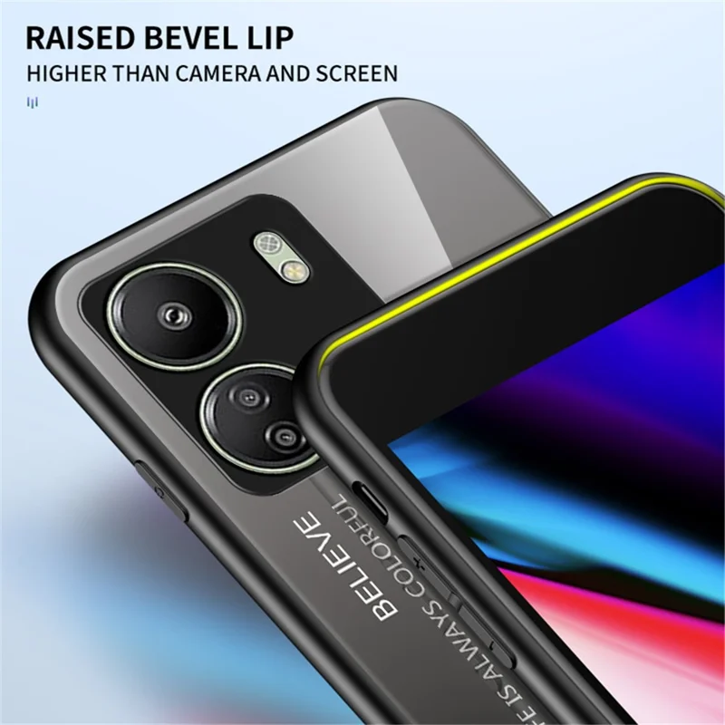 Til Xiaomi Redmi 13C 4G / Poco C65 4G Hærdet Glas Case med Farvegradient - Sort