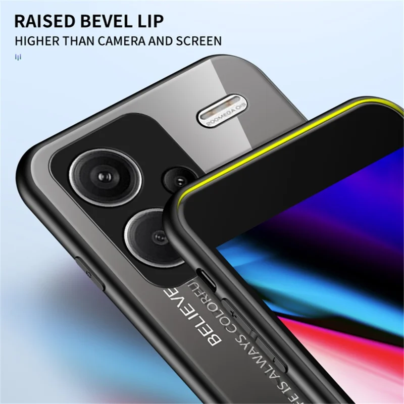 For Xiaomi Redmi Note 13 Pro+ 5G Gradient Tempered Glass Case Drop Protection - Gradient Black Grey