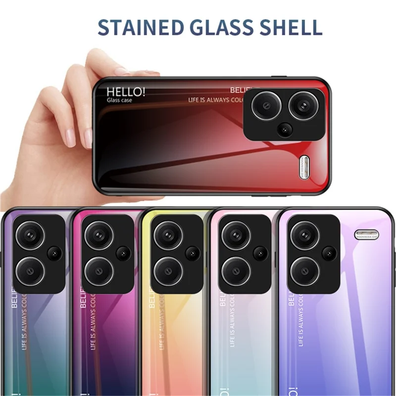 For Xiaomi Redmi Note 13 Pro+ 5G Gradient Tempered Glass Case Drop Protection - Gradient Black Grey