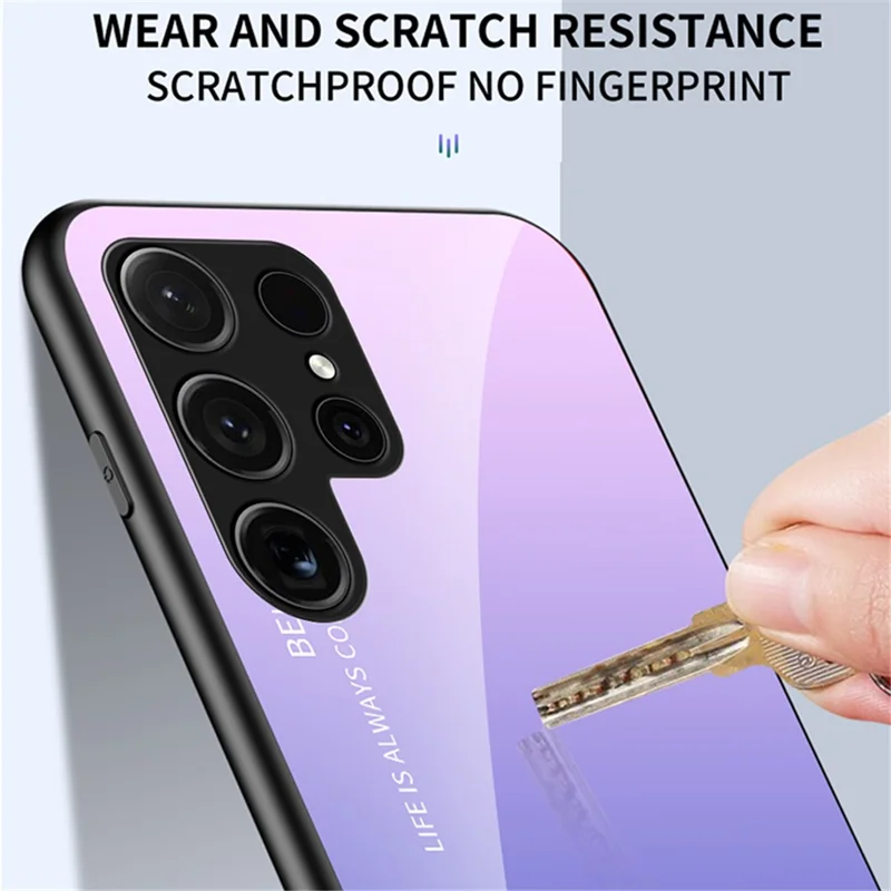 For Samsung Galaxy S24 Ultra Tempered Glass Case PC+TPU Protective Phone Cover - Gradient Black Grey