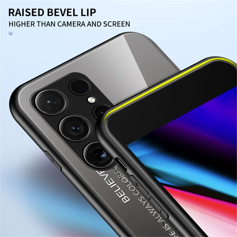 For Samsung Galaxy S24 Ultra Tempered Glass Case PC+TPU Protective Phone Cover - Gradient Black Grey