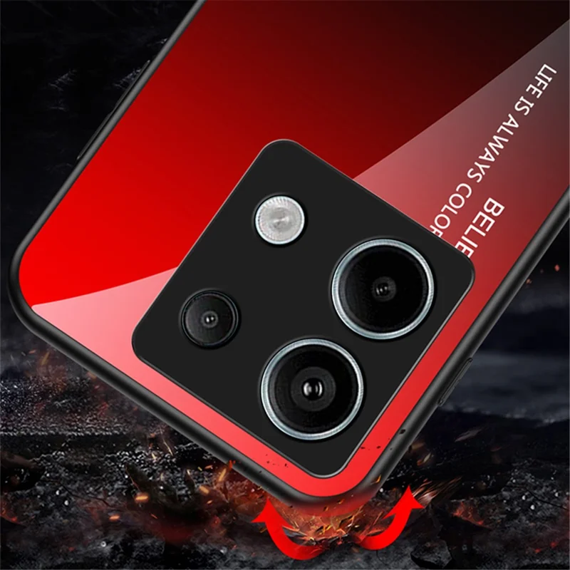 For Xiaomi Redmi Note 13 Pro 5G / Poco X6 5G Tempered Glass Case Shockproof Phone Cover - Gradient Red Black