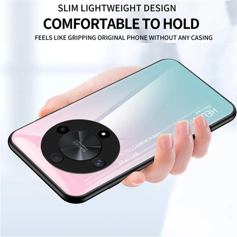 Phone Cover for Honor X9b 5G / Magic6 Lite 5G Anti-drop Case Tempered Glass+PC+TPU - Gradient Red Black