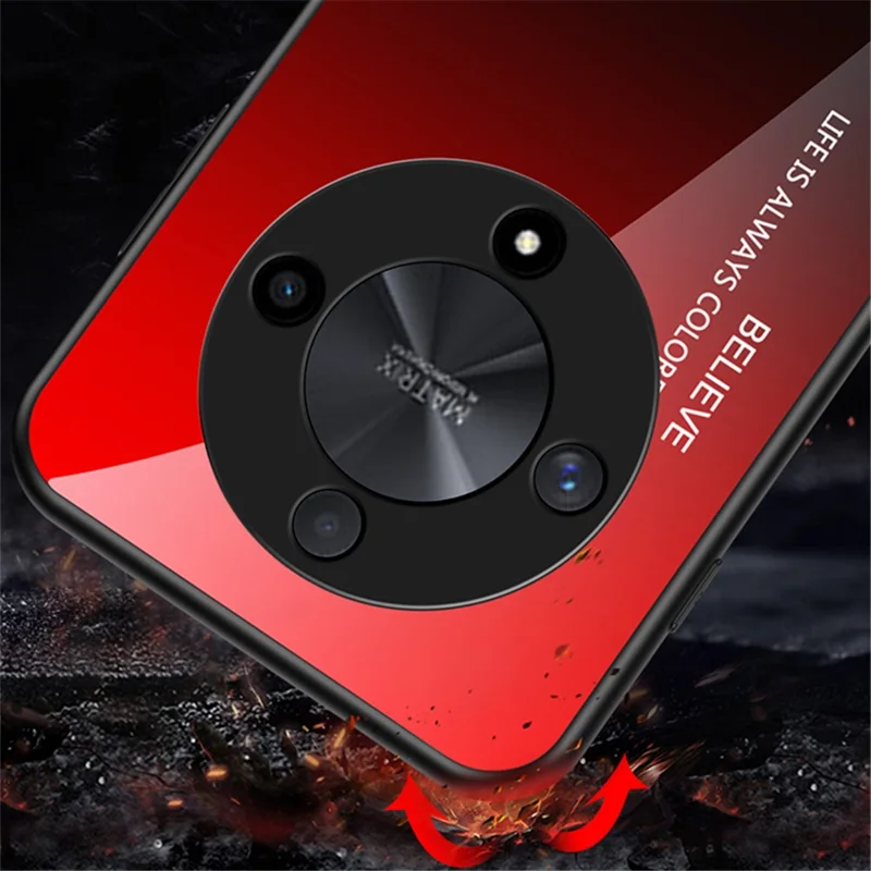 Phone Cover for Honor X9b 5G / Magic6 Lite 5G Anti-drop Case Tempered Glass+PC+TPU - Gradient Red Black