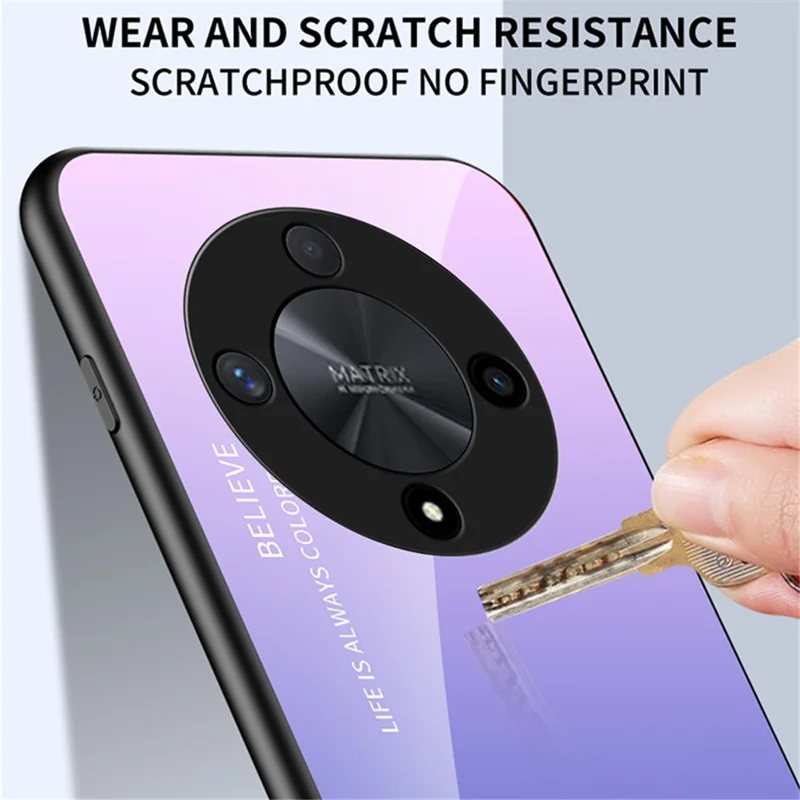 Phone Cover for Honor X9b 5G / Magic6 Lite 5G Anti-drop Case Tempered Glass+PC+TPU - Gradient Red Black