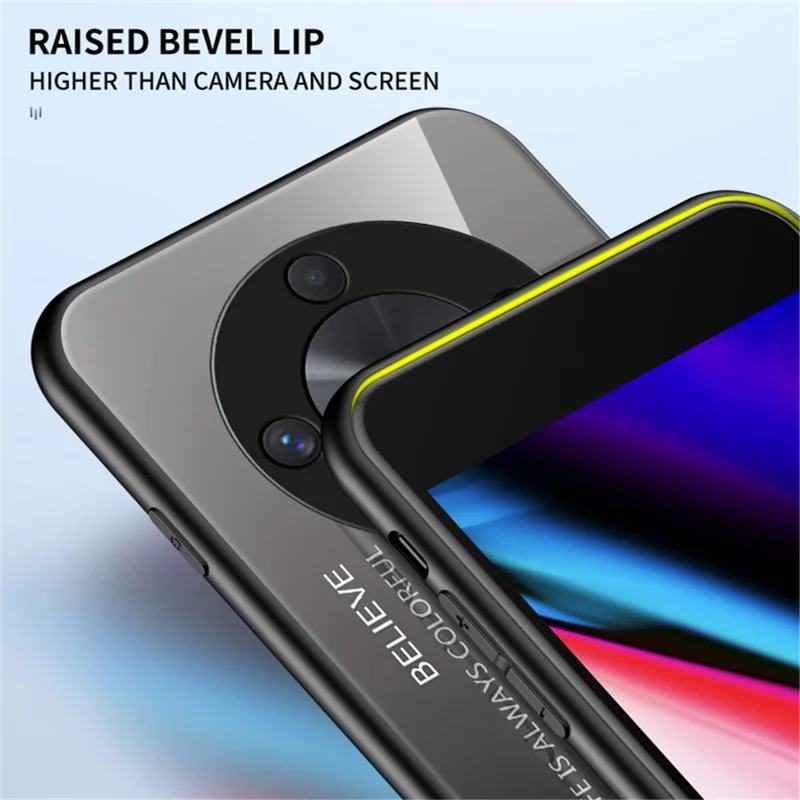 Phone Cover for Honor X9b 5G / Magic6 Lite 5G Anti-drop Case Tempered Glass+PC+TPU - Gradient Red Black