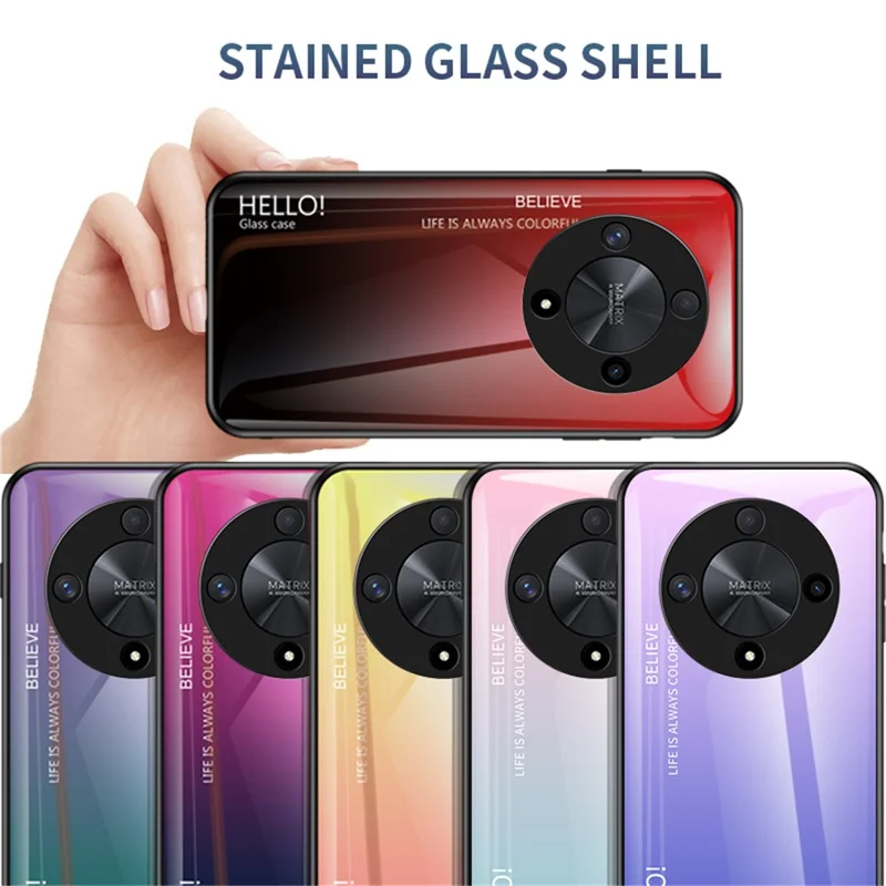 Phone Cover for Honor X9b 5G / Magic6 Lite 5G Anti-drop Case Tempered Glass+PC+TPU - Gradient Red Black