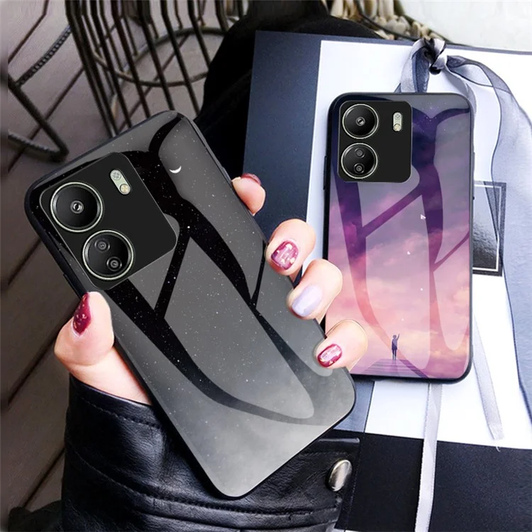 Für Xiaomi Redmi 13C 4G / Poco C65 4G Hülle Panzerglas+PC+TPU Rückabdeckung mit Sternenhimmel-Muster - Zerstreuter Sternenhimmel