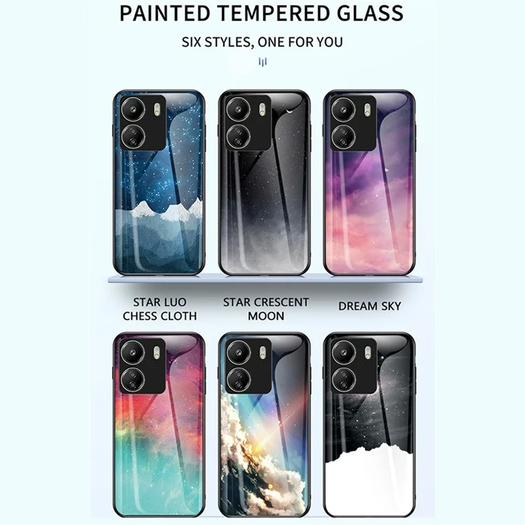 Für Xiaomi Redmi 13C 4G / Poco C65 4G Hülle Panzerglas+PC+TPU Rückabdeckung mit Sternenhimmel-Muster - Zerstreuter Sternenhimmel