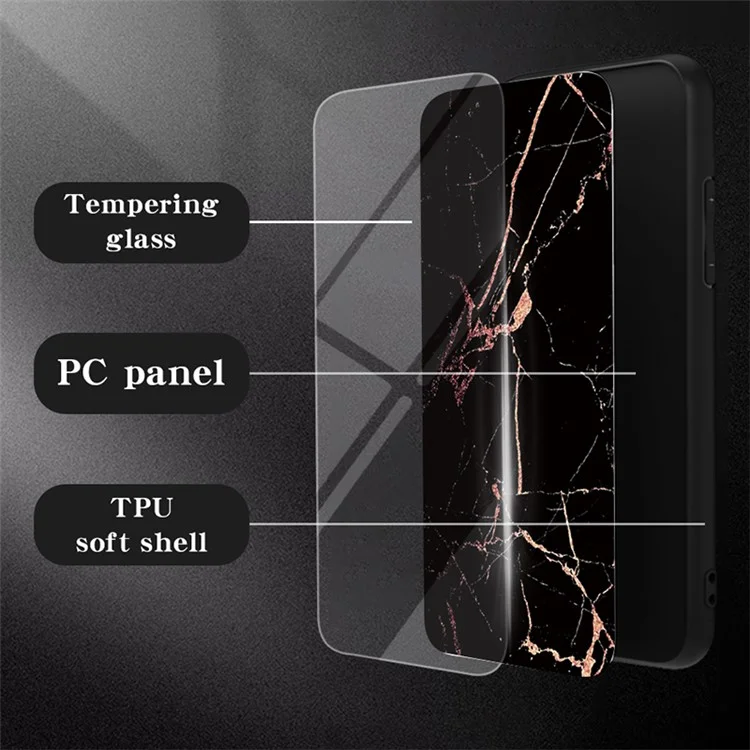 For Xiaomi Redmi Note 13 Pro+ 5G Cell Phone Case Marble Pattern Tempered Glass+PC+TPU Anti-drop Shell - White Marble