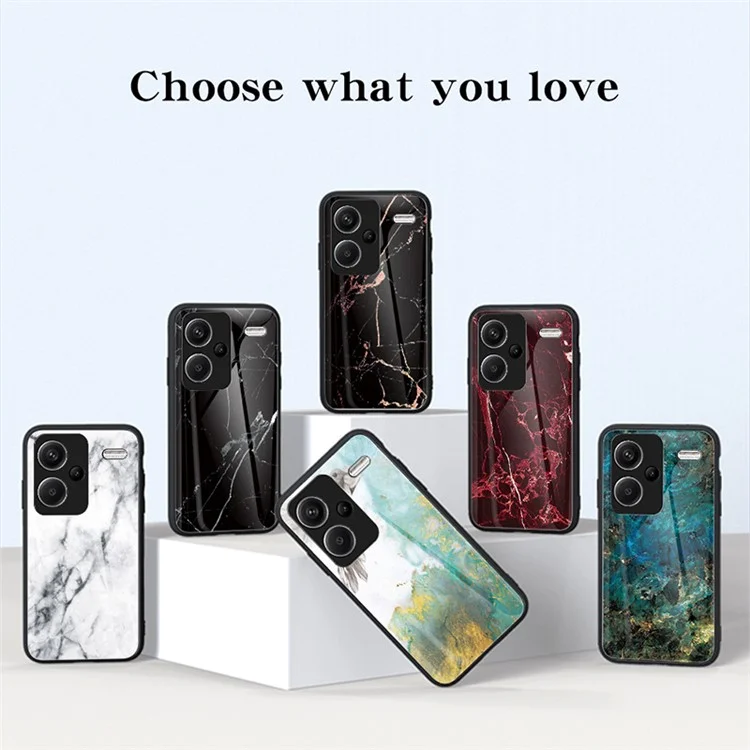 For Xiaomi Redmi Note 13 Pro+ 5G Cell Phone Case Marble Pattern Tempered Glass+PC+TPU Anti-drop Shell - White Marble