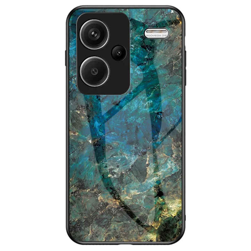 For Xiaomi Redmi Note 13 Pro+ 5G Cell Phone Case Marble Pattern Tempered Glass+PC+TPU Anti-drop Shell - Emerald Marble