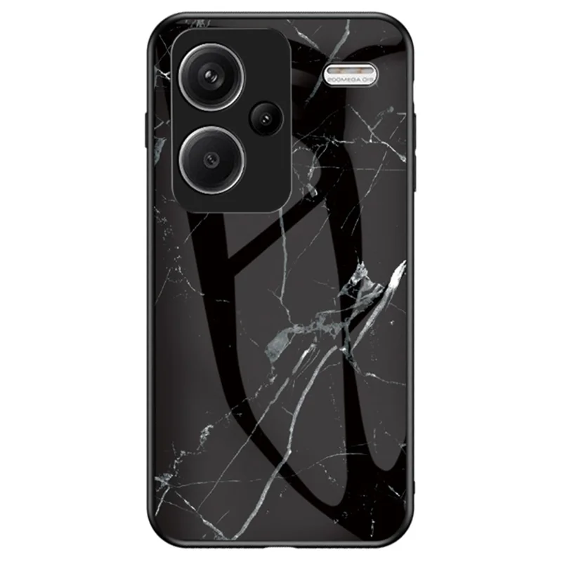 For Xiaomi Redmi Note 13 Pro+ 5G Cell Phone Case Marble Pattern Tempered Glass+PC+TPU Anti-drop Shell - Black Marble