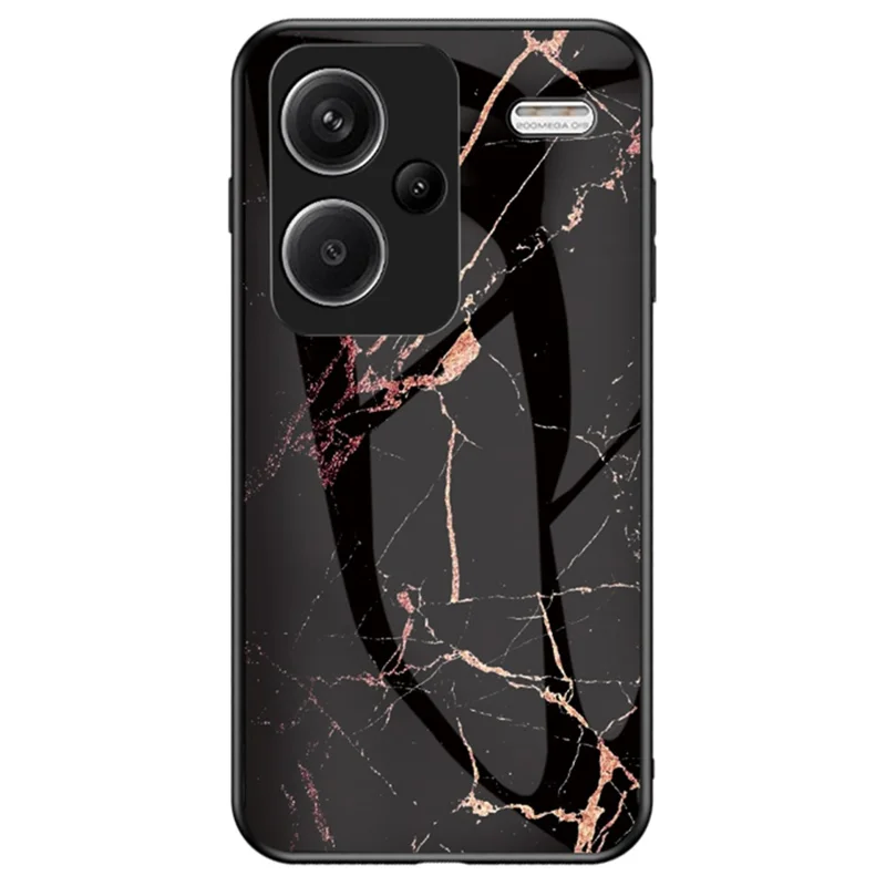 Telefoonhoesje voor Xiaomi Redmi Note 13 Pro+ 5G met marmeren patroon, gehard glas+PC+TPU, anti-val - Goud Zwart Marmer