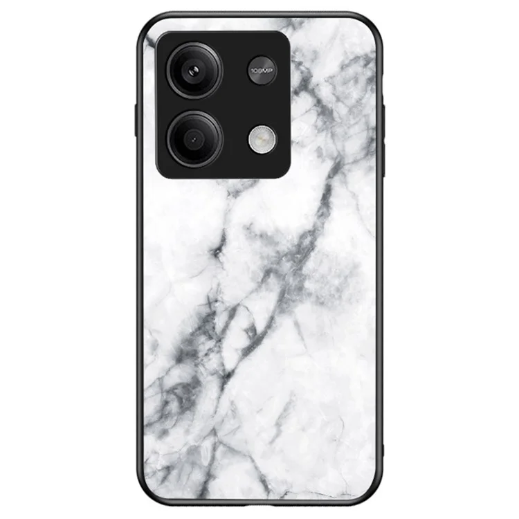 For Xiaomi Redmi Note 13 5G Case Marble Pattern Shockproof Tempered Glass+PC+TPU Cover - White Marble