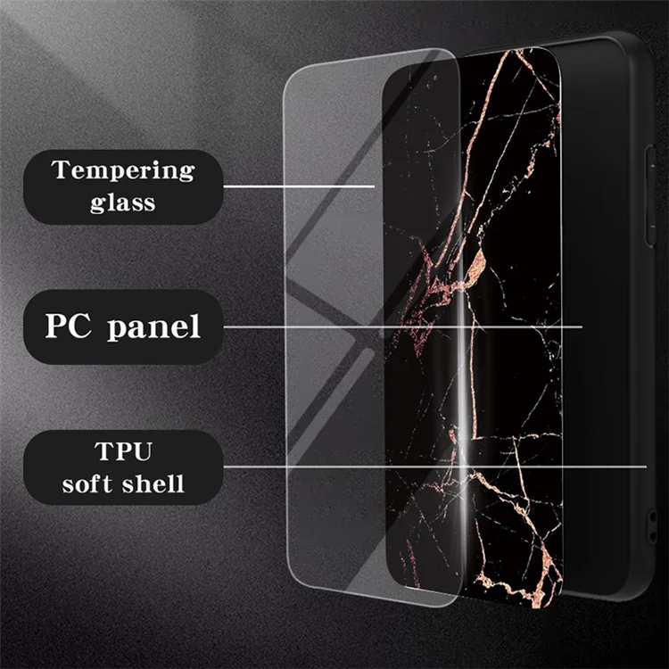 For Xiaomi Redmi Note 13 5G Case Marble Pattern Shockproof Tempered Glass+PC+TPU Cover - White Marble