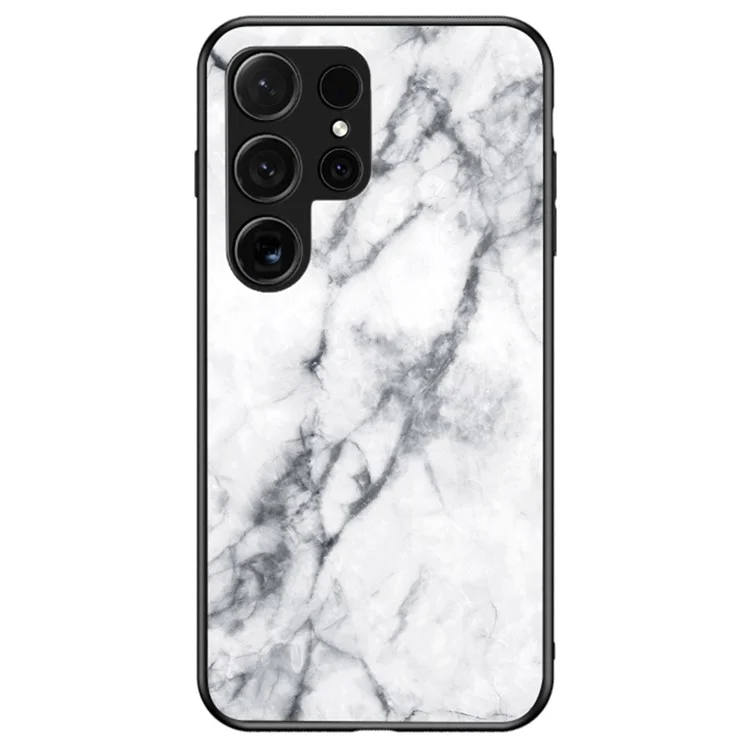 Чехол для Samsung Galaxy S24 Ultra Anti-dust Tempered Glass+PC+TPU Cover with Printed Marble Pattern - White Marble