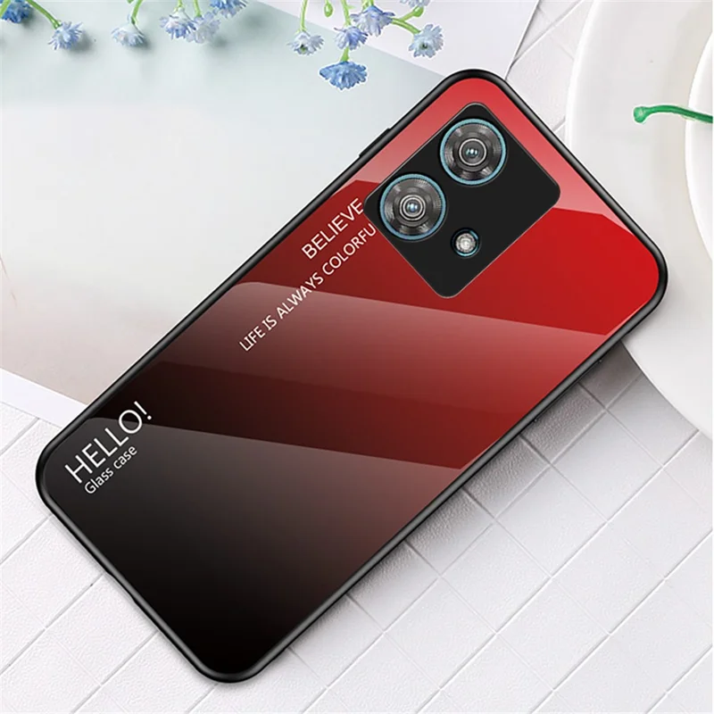 Para Motorola Edge 40 Neo 5G Cristal Templado+PC+Funda de Teléfono TPU Anti-caída - Degradado Rojo Negro