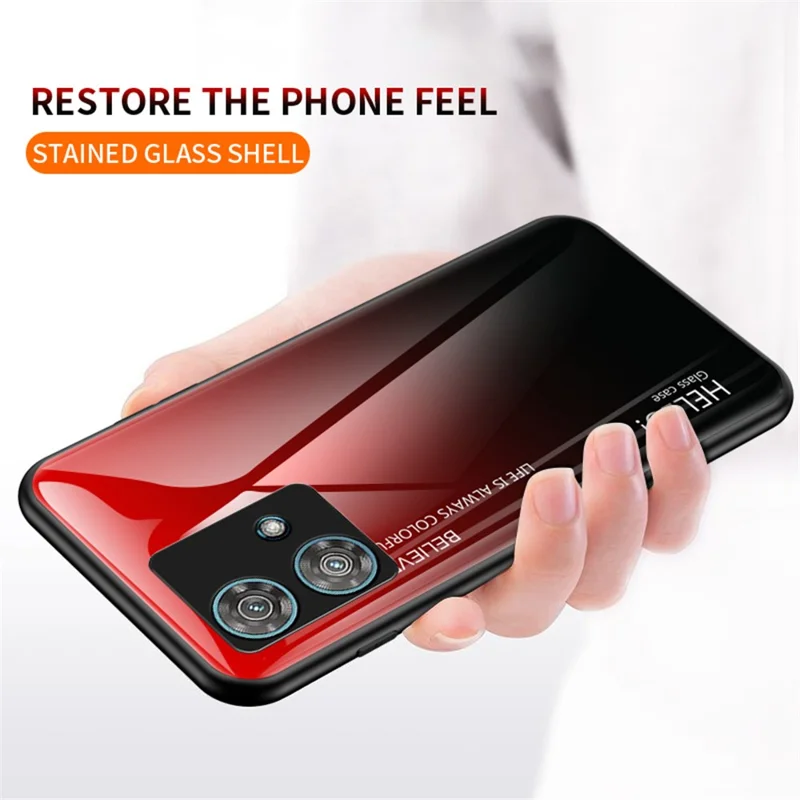 Para Motorola Edge 40 Neo 5G Cristal Templado+PC+Funda de Teléfono TPU Anti-caída - Degradado Rojo Negro