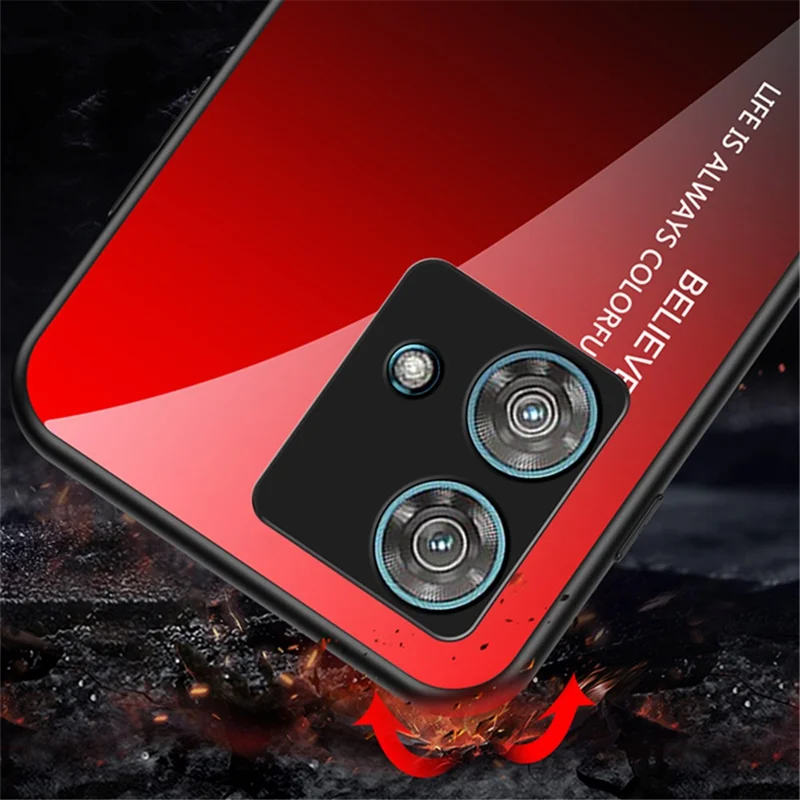Para Motorola Edge 40 Neo 5G Cristal Templado+PC+Funda de Teléfono TPU Anti-caída - Degradado Rojo Negro