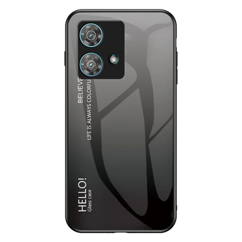 For Motorola Edge 40 Neo 5G Tempered Glass+PC+TPU Phone Case Anti-drop Cover - Gradient Black Grey