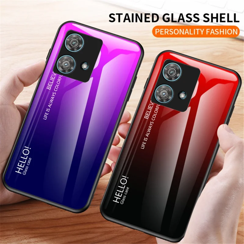 For Motorola Edge 40 Neo 5G Tempered Glass+PC+TPU Phone Case Anti-drop Cover - Gradient Black Grey