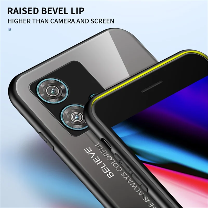 For Motorola Edge 40 Neo 5G Tempered Glass+PC+TPU Phone Case Anti-drop Cover - Gradient Black Grey
