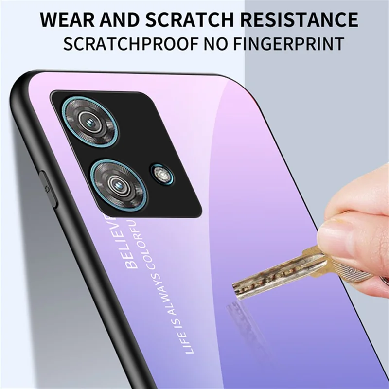 For Motorola Edge 40 Neo 5G Tempered Glass+PC+TPU Phone Case Anti-drop Cover - Gradient Black Grey