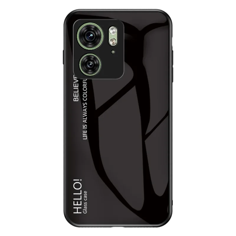 For Motorola Edge 40 5G Tempered Glass Case PC+TPU Gradient Phone Cover - Black