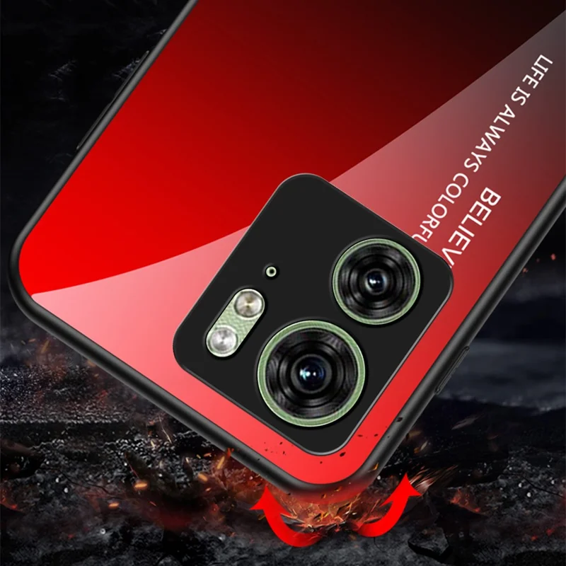 For Motorola Edge 40 5G Tempered Glass Case PC+TPU Gradient Phone Cover - Black