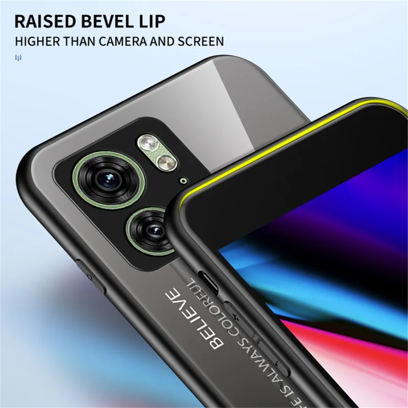 For Motorola Edge 40 5G Tempered Glass Case PC+TPU Gradient Phone Cover - Black