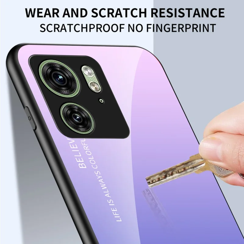 For Motorola Edge 40 5G Tempered Glass Case PC+TPU Gradient Phone Cover - Black