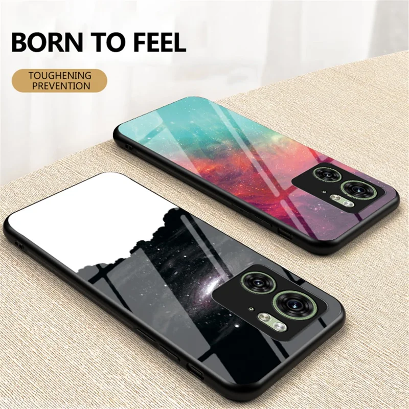 For Motorola Edge 40 5G Phone Cover Starry Sky Pattern Anti-fall Tempered Glass+PC+TPU Case - Bright Starry Sky